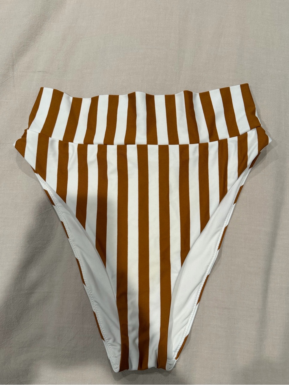 aerie High-Waist Vertical Stripe Bikini Bottom - White & Brown